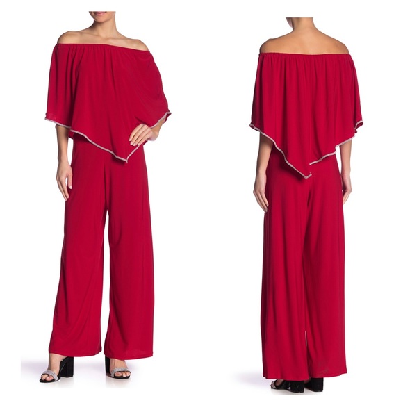 msk off the shoulder overlay jumpsuit